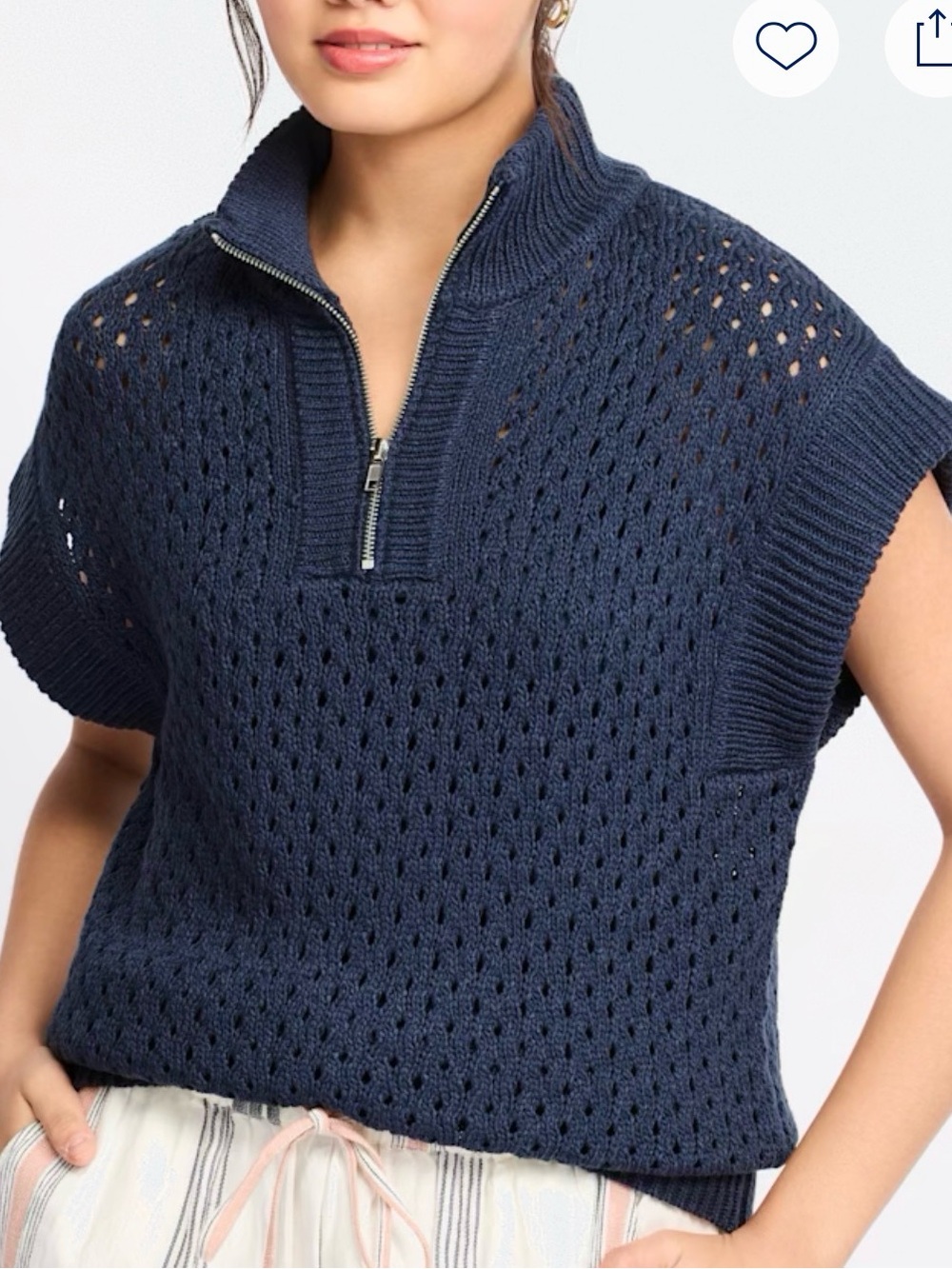 Design History Navy Open-Knit Half-Zip Turtleneck Sweater Vest